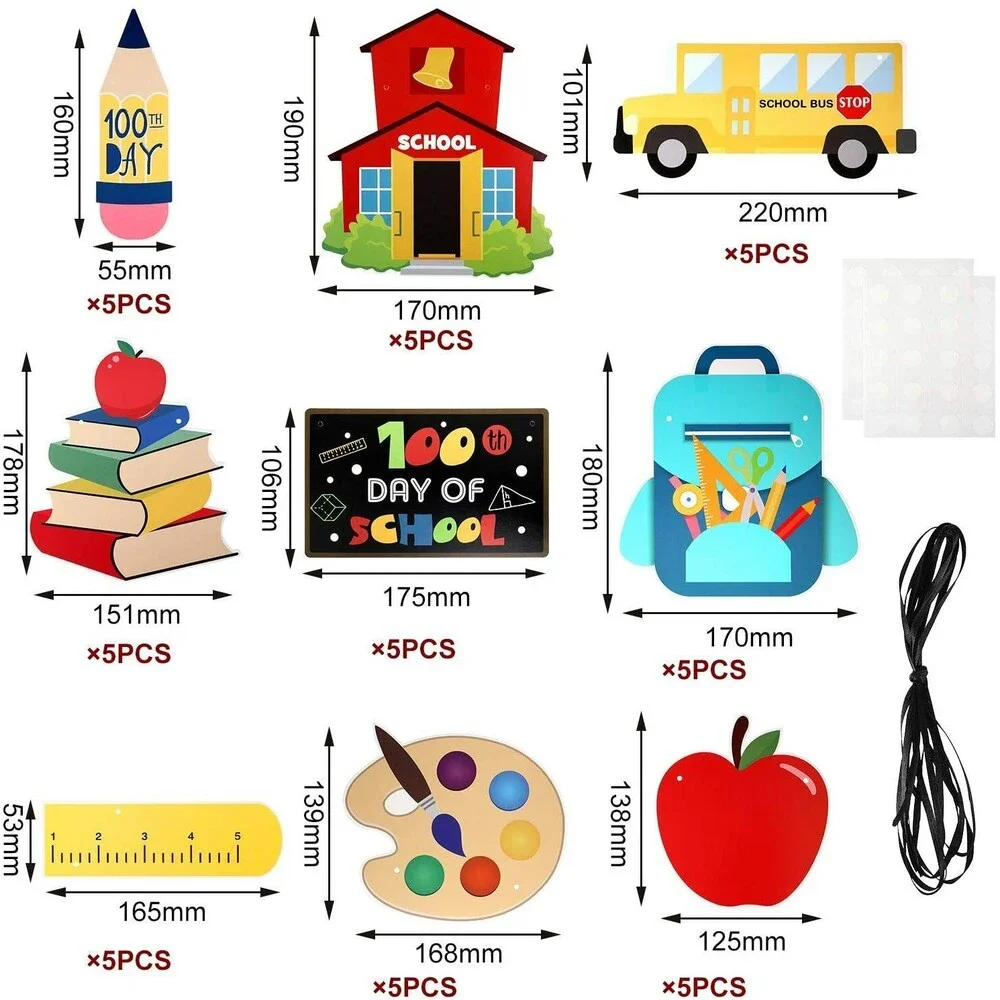 87-Pieces 100th Day of School Banner Happy 100 Days Banner Sign Hanging Banner